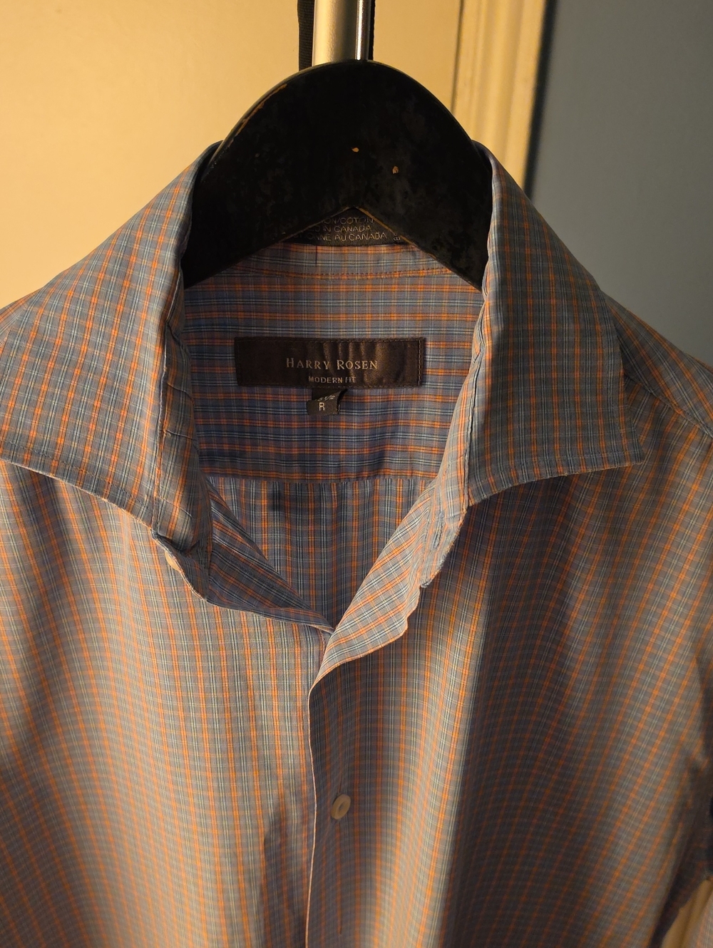 Harry Rosen Blue and Orange Micro-Plaid Dress Shirt
